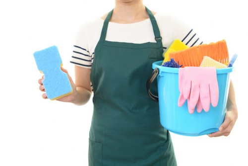 Carpet cleaning team preparing safe equipment before service